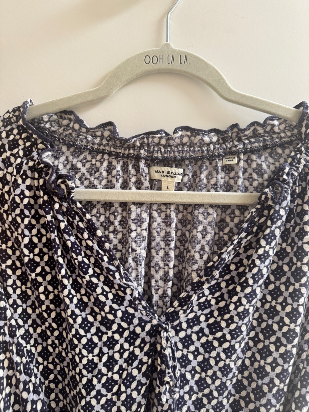 Max Studio Navy and White Printed Midi Dress